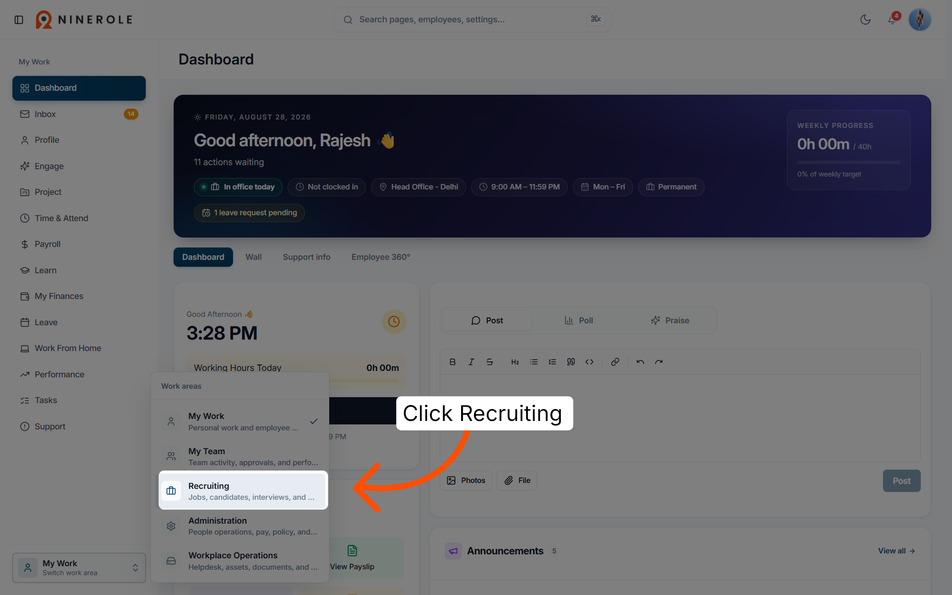 Navigate to Recruiting Module