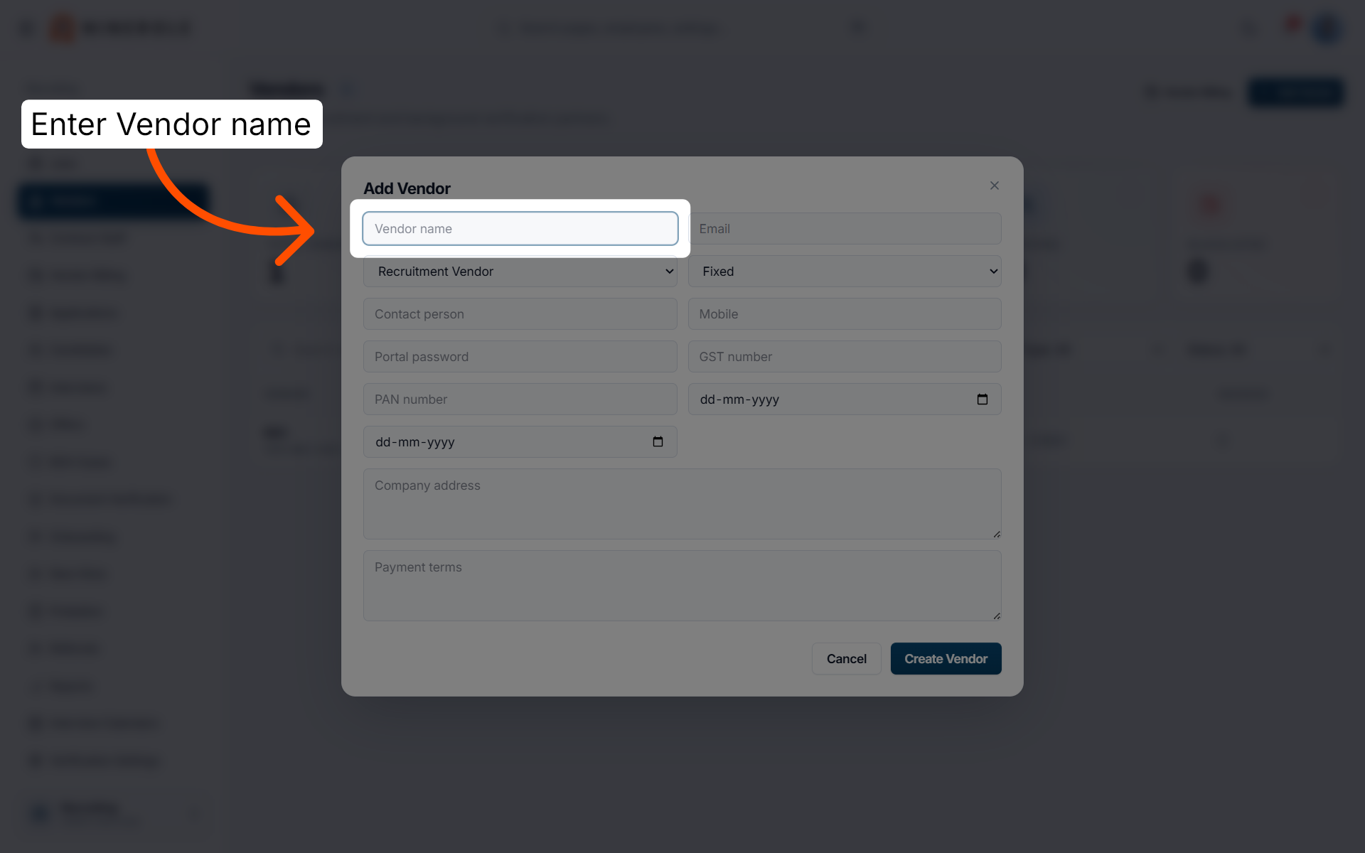 Select Vendor Name Field