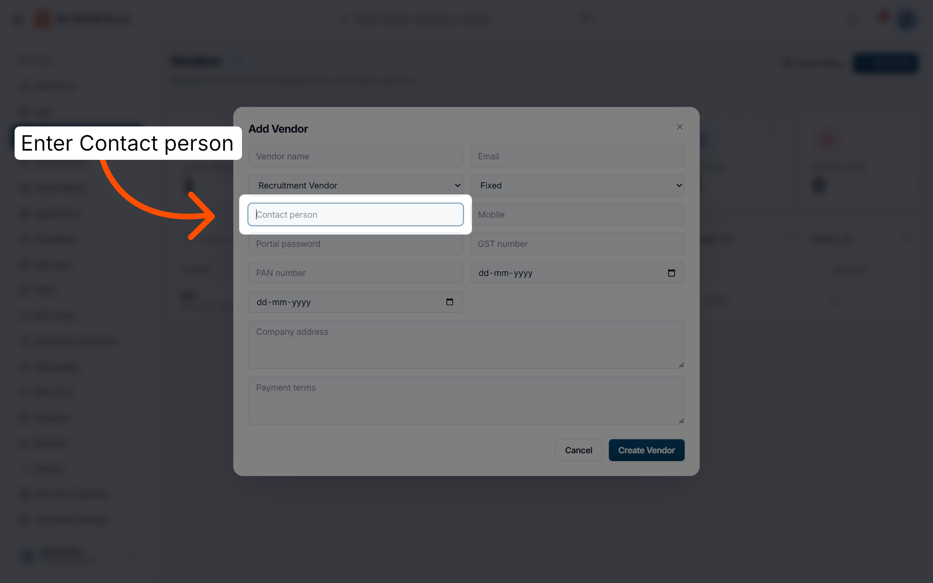 Enter Contact Person Details