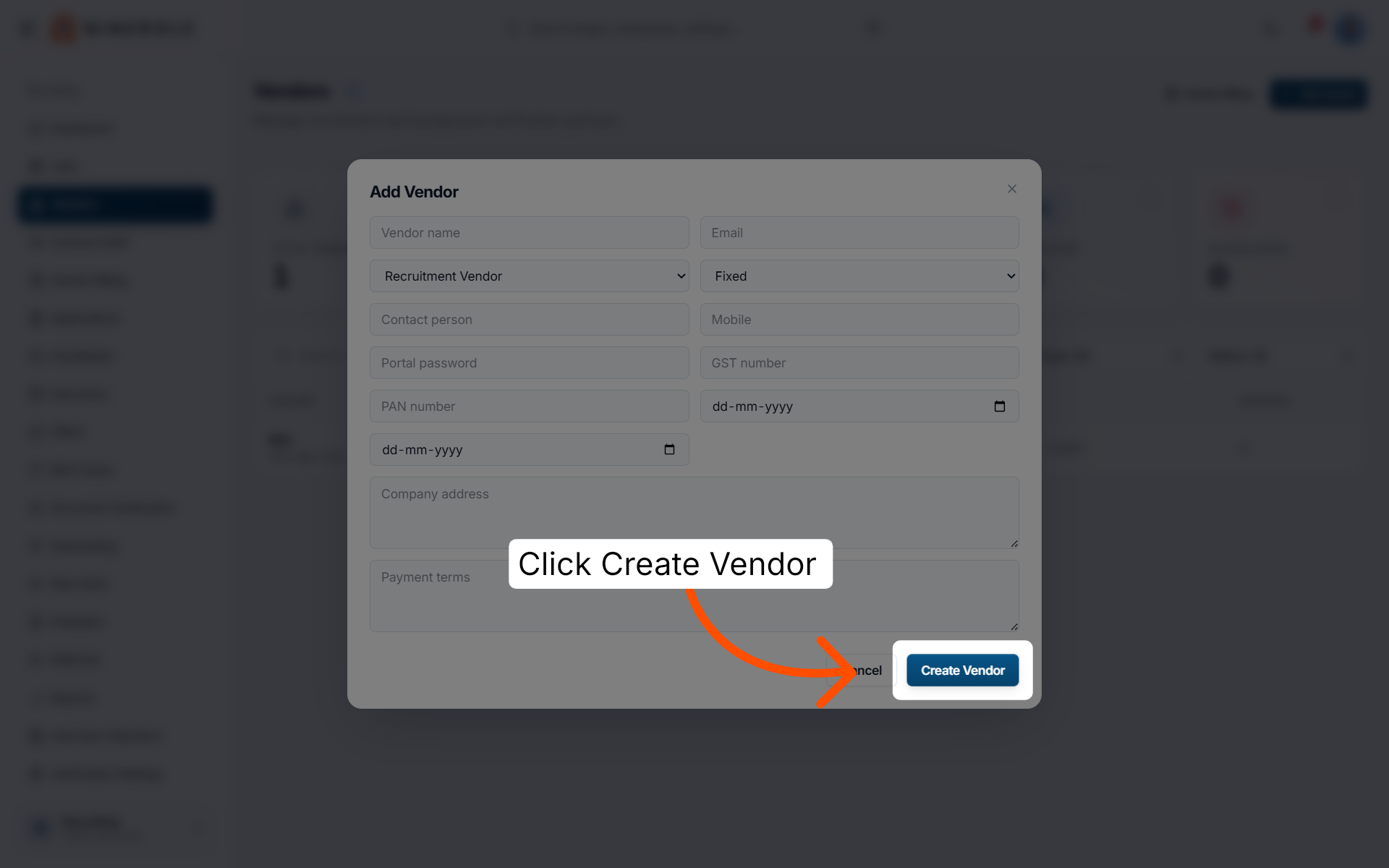 Complete Vendor Creation