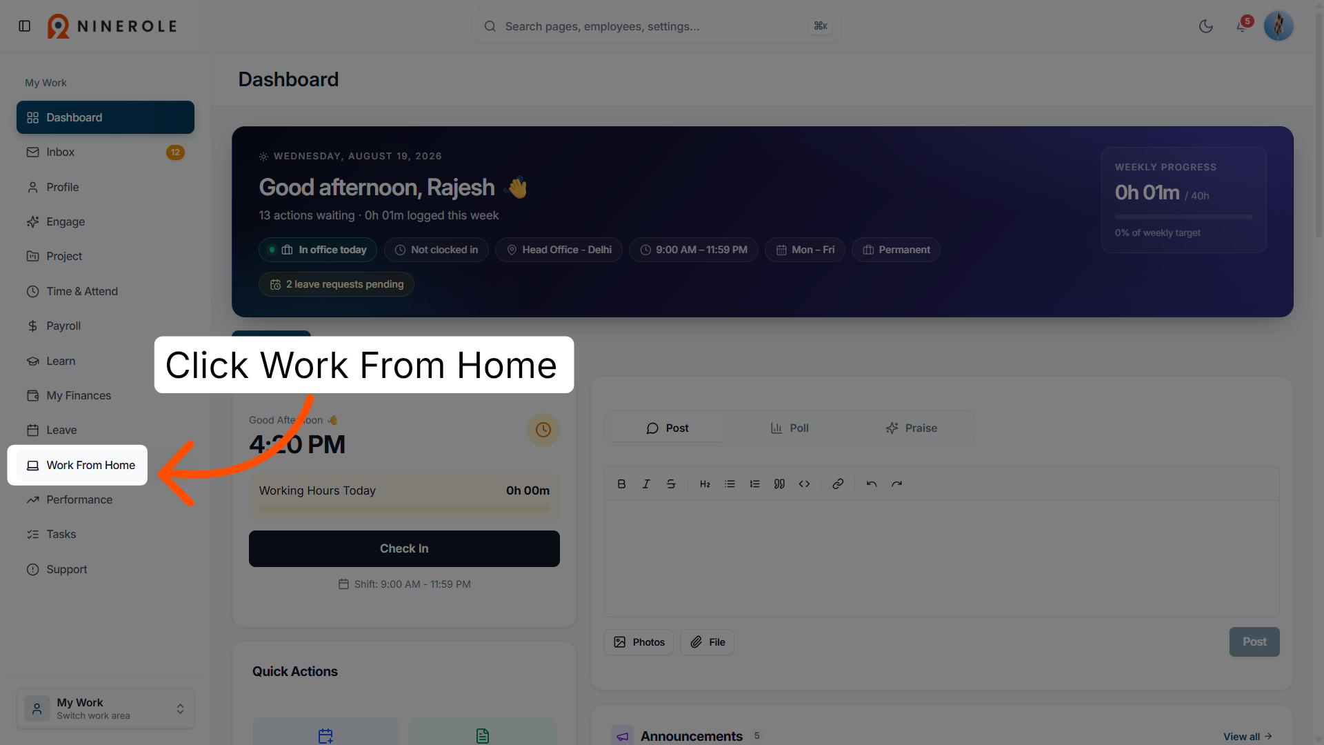 Open Work From Home Section