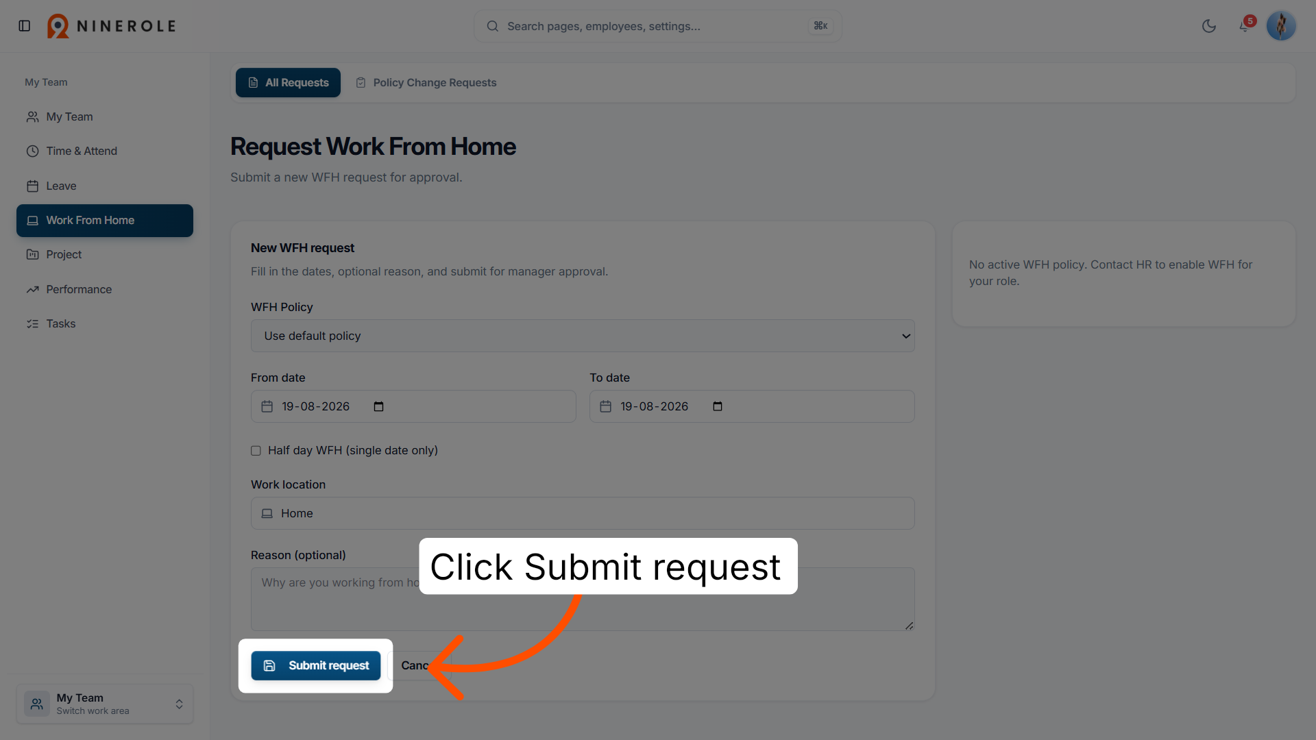 Submit WFH Request